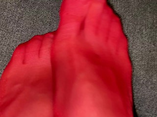 Super Shiny Red Stockings - Come closer to my feet! 4K