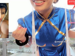 PUBLIC Chun Li from street fighter cosplay sexy girl JOI JERK OFF INSTRUCTIONS cum countdown