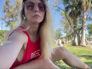 Anastasia Ocean bared her breasts while walking in the park, naked tits in a public place