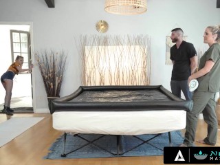 NURU MASSAGE - Rebellious 18yo Coco Lovelock Has A Threesome As A Fake Masseuse To Avoid The Cops