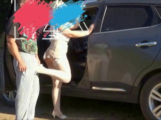Strict business lady educates the driver for the mess in the car