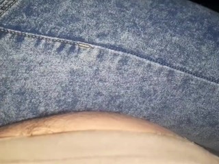 BBW stepmom use her stepson as couch to rest in jeans crushing his cock