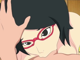 Boruto Sarada sucking cock deepthroat hentai