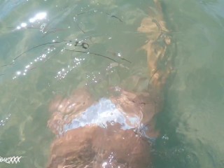 Bikini Stripped by my husband sun tanning Outdoor flashing at the sea - Big Tits PAWG italian