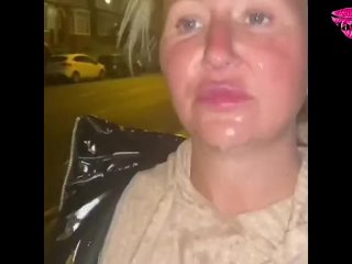 Classy takes a cum load on her face then walks around the streets with it dripping down her face