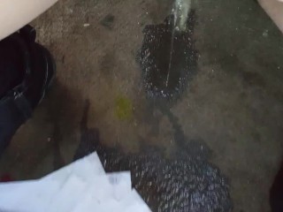 Back seat car floor quick piss dripping cum