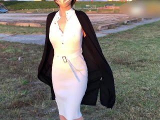 『個人撮影』巨乳熟女にピタッと白ワンピでノーブラ散歩＆お買い物♡ポッチが。 japanese/hentai/asian/milf/step mom/big tits/日本人/熟女/巨乳/素人/潮吹き