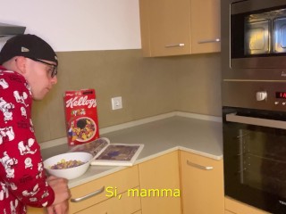 stepmom Tami sucks her stepson's dick for breakfast and teach him how to fuck