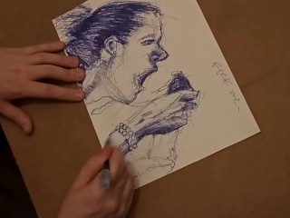 Sensual Finish with Mouthful of Cum - Ballpoint Pen Freeflow Sketch Full HD Timelapse [Artwork#3]