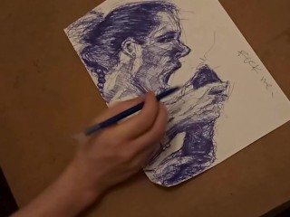 Sensual Finish with Mouthful of Cum - Ballpoint Pen Freeflow Sketch Full HD Timelapse [Artwork#3]