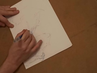 Sensual Finish with Mouthful of Cum - Ballpoint Pen Freeflow Sketch Full HD Timelapse [Artwork#3]