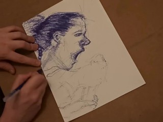 Sensual Finish with Mouthful of Cum - Ballpoint Pen Freeflow Sketch Full HD Timelapse [Artwork#3]