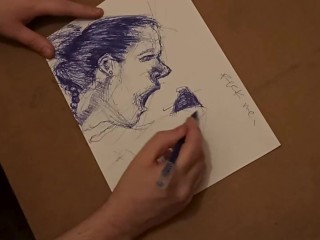 Sensual Finish with Mouthful of Cum - Ballpoint Pen Freeflow Sketch Full HD Timelapse [Artwork#3]