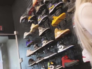 My hot friends and I have a lesbian orgy in public in a shoe store!