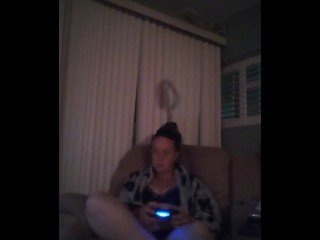 Smoking Cigarettes and Playing Video Games In My Black Bra and Panties Part 1