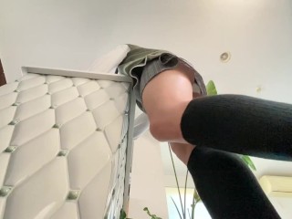 Rubbing against the corner of the counter and masturbating I can't stand my knees