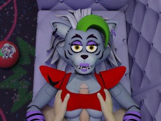 White guy tits fuck Roxanne Wolf Five Nights at Freddy's Security Breach tits job cum in her mouth