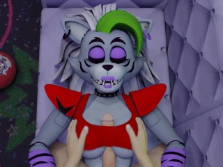 White guy tits fuck Roxanne Wolf Five Nights at Freddy's Security Breach tits job cum in her mouth