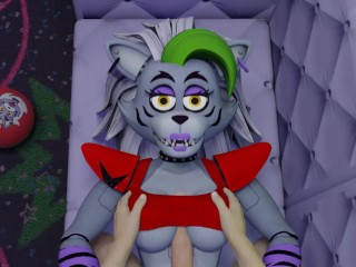 White guy tits fuck Roxanne Wolf Five Nights at Freddy's Security Breach tits job cum in her mouth