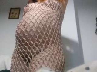 Pregnant woman in revealing fishnets - natural ginger redhead amateur hotwife pregnancy - stepmom