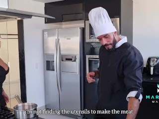 Cuckold woman receives a call from her husband when she is fucking with the chef - Mariana Martix