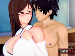 Student Cums in his Teacher's Mouth, she Can't Handle a Giant Cock - Hentai Hot Animations