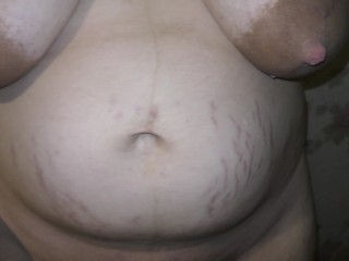 Hot MILF showing her BBW sexy belly and huge lactating boobs just for you!