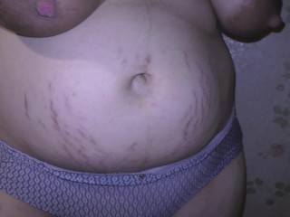 Hot MILF showing her BBW sexy belly and huge lactating boobs just for you!