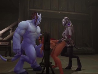 Redhead Elf has BSDM Threesome sex in a dungeon | Warcraft Parody