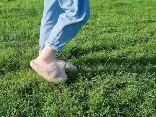 My fluffy white slippers got covered in mud!