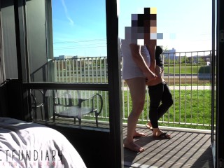 risky public balcony sex with people watching and outdoor cumshot