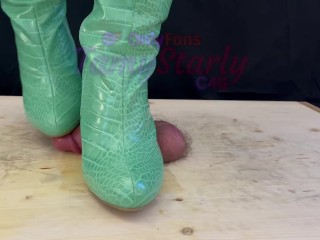 Heels Bootjob in Green Knee Boots (2 POVs) with TamyStarly - Ballbusting, CBT, Trampling, Femdom