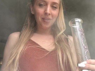 SMOKING BLONDE IN BRACES SMILING ENJOYING MY BONG HITS AT HOME SMOKER FETISH SFW | ASHLYN GODDESS