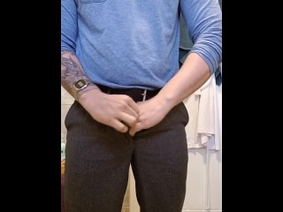 Hung cock piss and show-off in work trousers