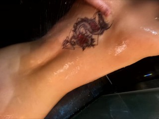 Hot tattoed girl fucked in shower with facial