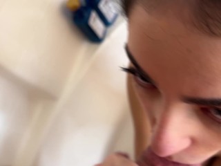 POV Shower Blowjob. Teen Slut Angel Gostosa Sucks Steve Rickz Big Cock