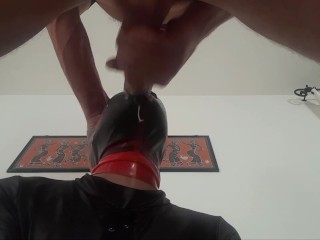 Laura is gagged with a lips mouth gag, throath fucked for long time and swallows cum