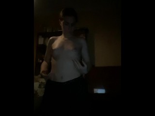 The blonde, after watching porn at night, dances very excitedly and touches her breasts.