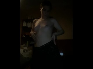 The blonde, after watching porn at night, dances very excitedly and touches her breasts.