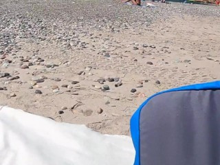 YOUNG horny COUPLE masturbates NAKED in public at the beach people around