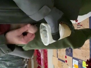 At work pissed in female boss coffee cup in the back of the truck watched her drink it sweat pants