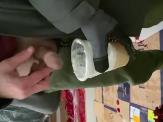 At work pissed in female boss coffee cup in the back of the truck watched her drink it sweat pants