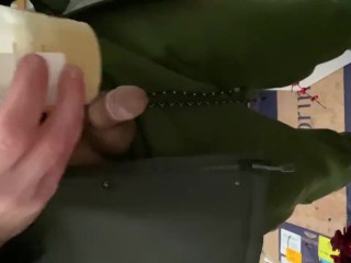 At work pissed in female boss coffee cup in the back of the truck watched her drink it sweat pants