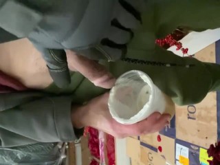 At work pissed in female boss coffee cup in the back of the truck watched her drink it sweat pants