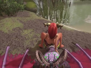 Hot redhead elf rides Illidan Stormrage | Warcraft Parody