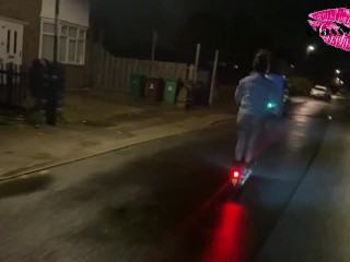 Classy Filth riding an electric scooter in the streets of the UK with her pants down!!