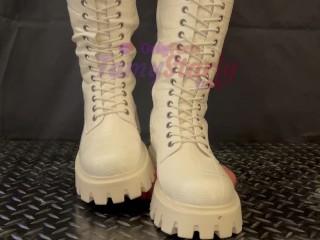 Dangerous Cock Trample, White and Black Combat Boots with TamyStarly - CBT, Bootjob, Ballbusting