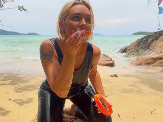 Latex chill on beach Katerina Piglet