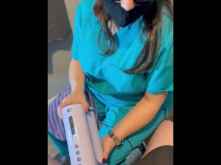 Sperm bank nurse in New York City uses a machine to get my sample! Real nurse is bored!