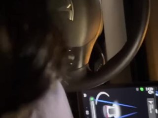 Aubrey receives head from cop in self driving car.